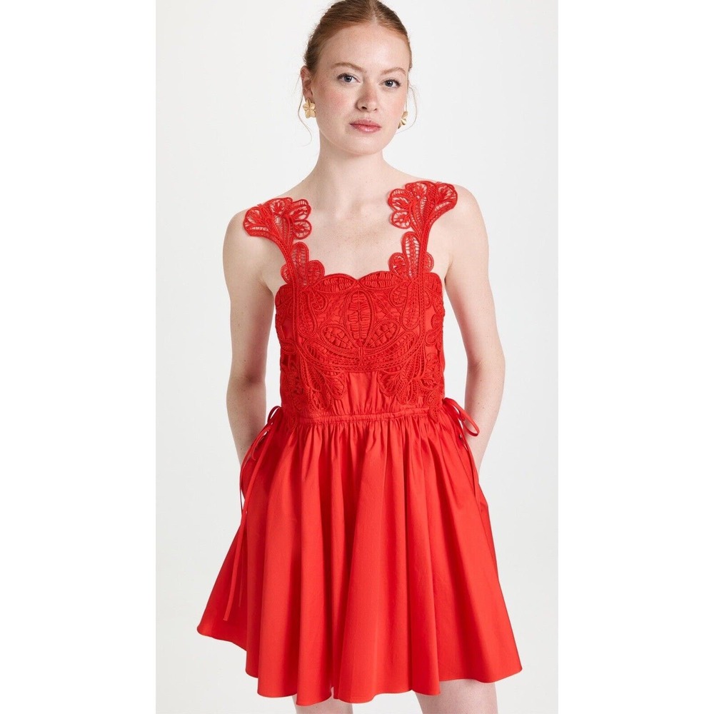 Self Portrait NWT Red Macrame Lace Mini Dress Sz 4 MSRP $465